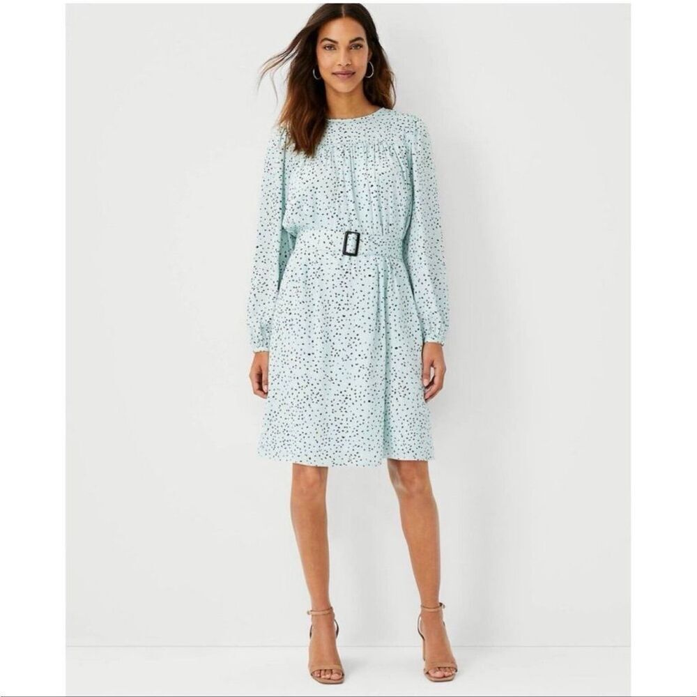 Ann Taylor speckled belted flare dress in Spring Dew mint green size M NWT